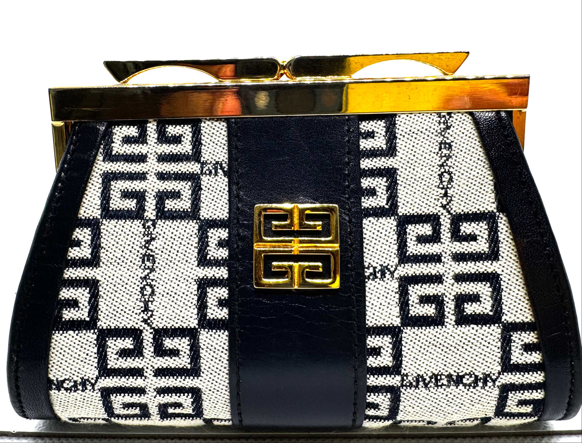 GIVENCHY キャンバス × レザー ブラック × グレー がま口 コインケース